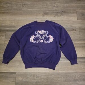 Vtg Sweatshirt 80-90s Santee Floral Heart Lace Detail